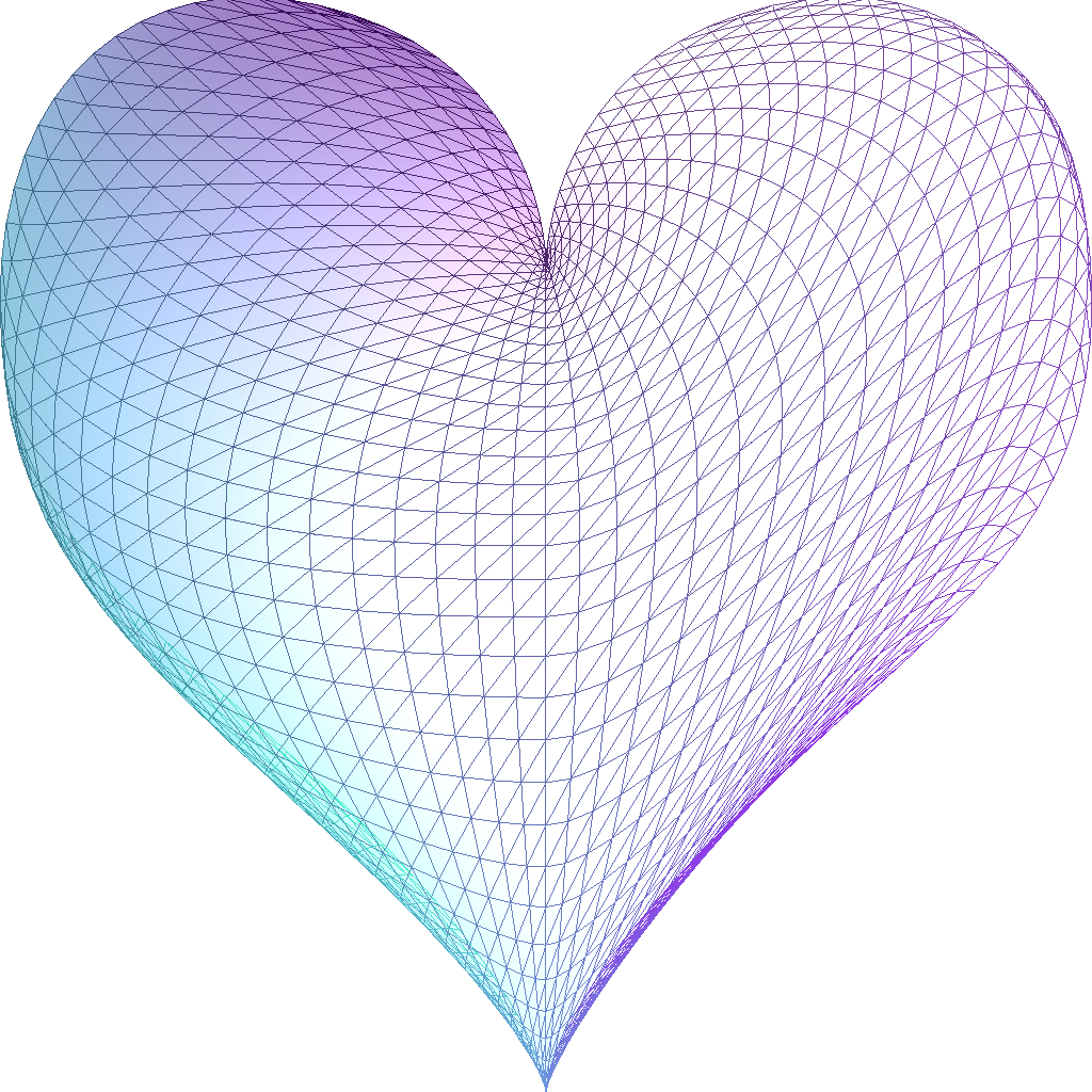Transparent blue and purple heart with mesh lines