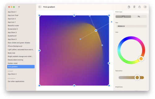 Mesh Gradients application screenshot. The screenshot displays on of the beautiful gradients that can be created with Mesh Gradients